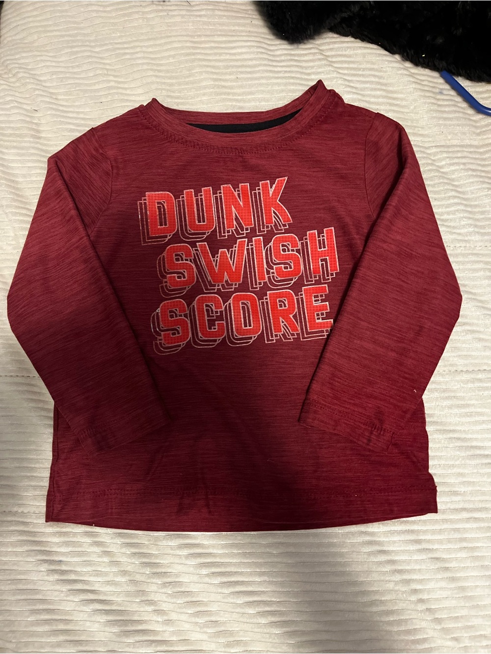 Athletic Works Maroon Long Sleeve Tee with "Dunk Swish Score" Graphic